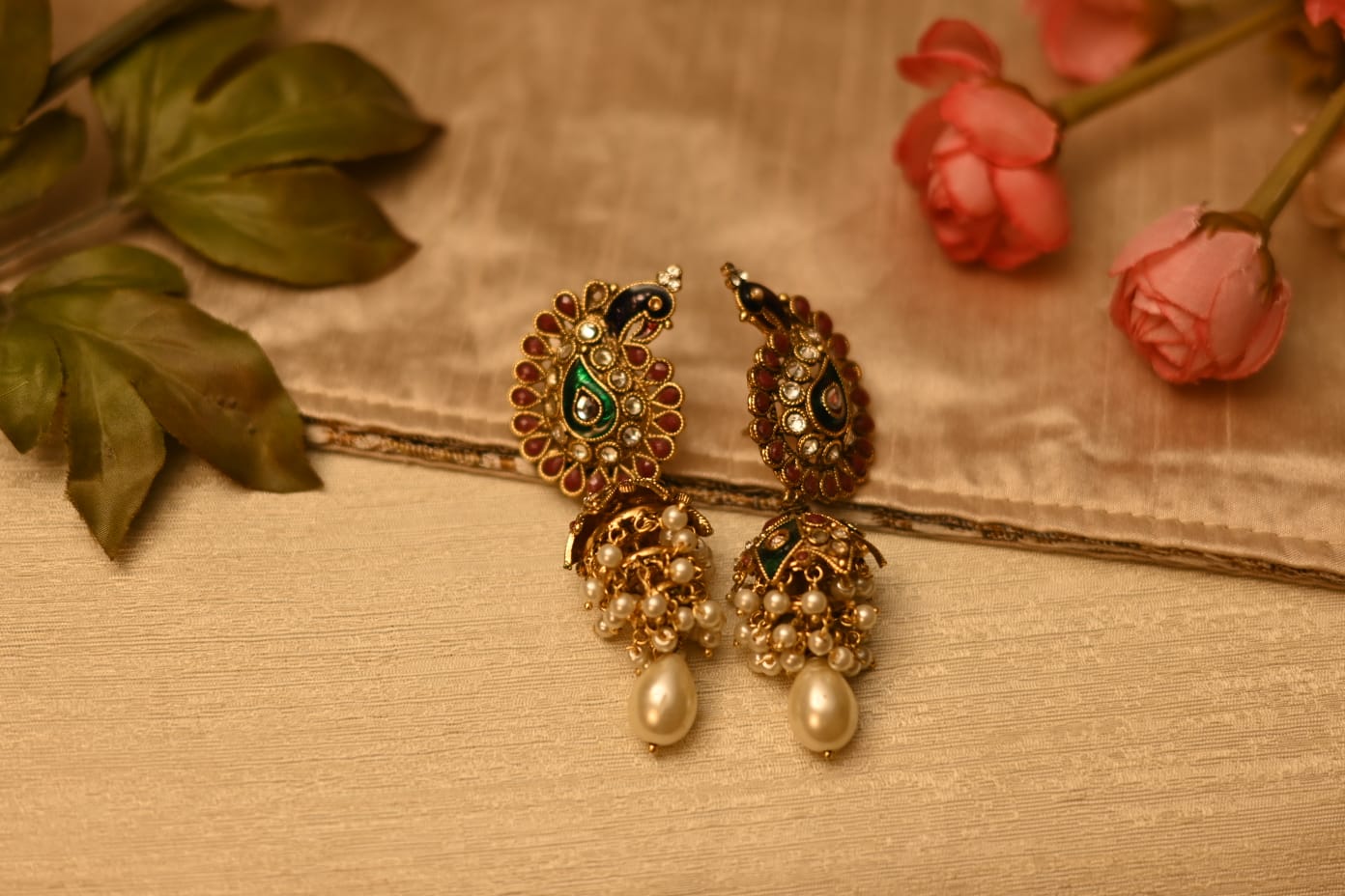 Buy Gold Kundan Moti Stone Jhumka Indian Jewelry / India Earrings /  Bollywood Jewellery / Pakistani /statement / Bridal Wedding / Gift for Her  Online in India - Etsy